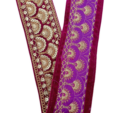 Sequinned Floral Embroidered Velvet Trim Indian Sari Border, Sequin Trimming, Sequins Lace